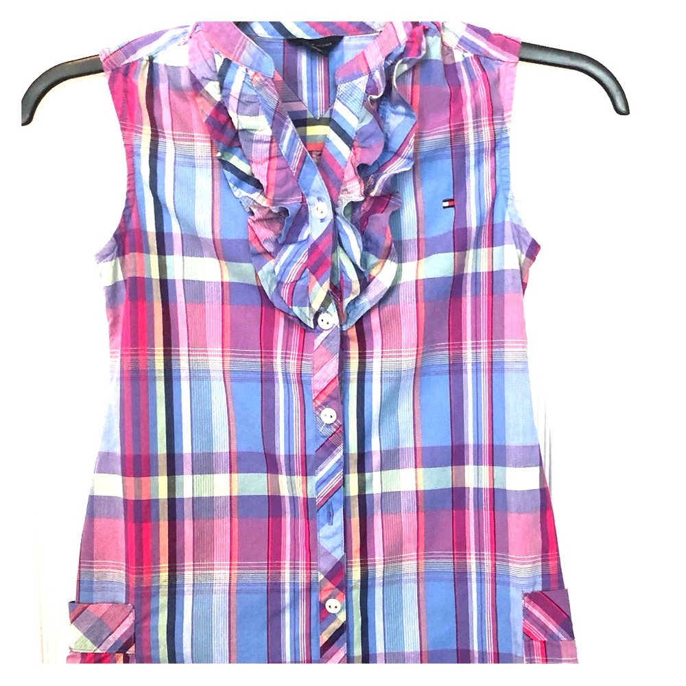 Vintage Tommy Hilfiger Preppy Pink Plaid Tank Sz 7